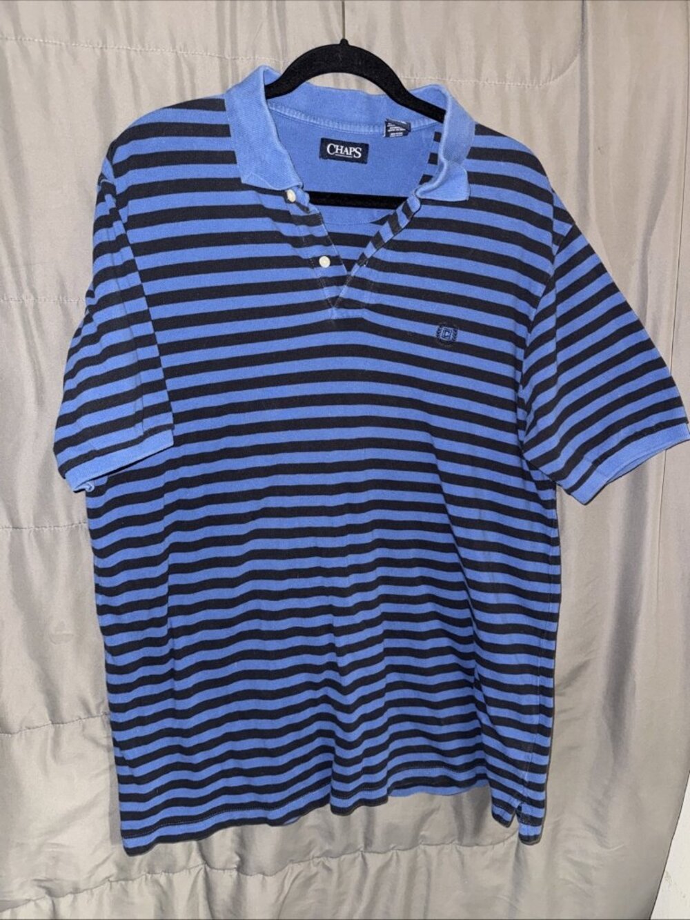 CHAPS 100% Cotton Blue Striped Business Casual or Golf Polo Shirt Size L Men's